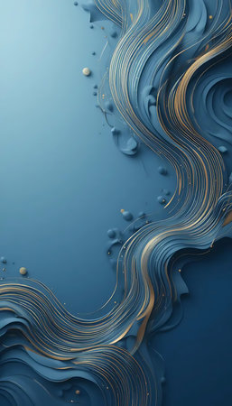 Abstract blue background with golden lines and circles. 3d render illustrationの写真素材