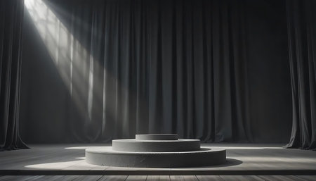 Stage podium illuminated by spotlight. Award ceremony concept. 3D Renderingの写真素材