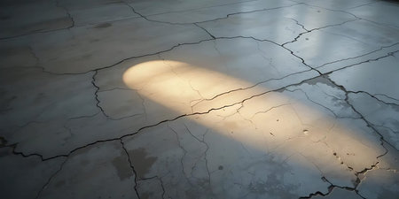 Cracked concrete floor with sun light and shadow. Abstract background.