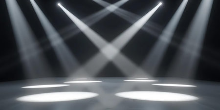 Spotlights on stage. 3D rendering. Stage Spotlight on stage. Spotlight on stage.
