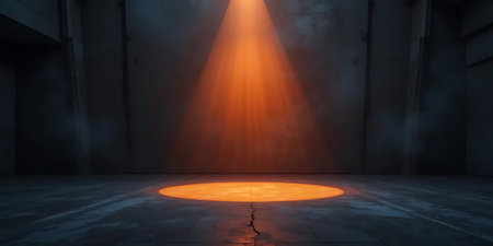 3d render of a stage illuminated by a beam of light.