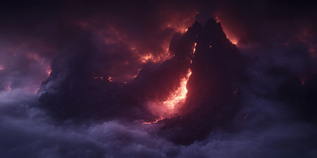 Fantasy alien planet. Mountain in the clouds. 3D illustrationの写真素材