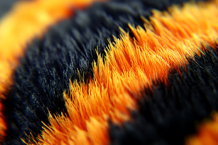 Macro shot of a black and orange woolen fabric texture.の写真素材