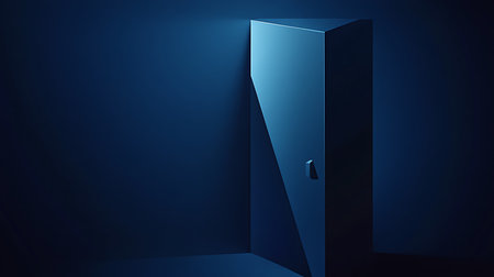 Door in the dark blue room. 3D rendering, 3D illustration.の写真素材
