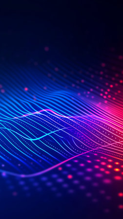 3d illustration of abstract background with glowing particles, wave flow, digital sound wave