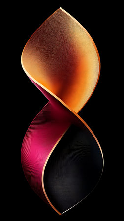 abstract 3d illustration of golden and red waves on black background