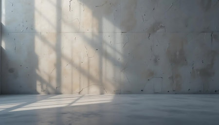 3d render of empty room with concrete wall and sunlight from windowの写真素材
