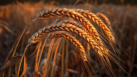 Ears of wheat on the field at sunset. Shallow depth of field.の写真素材