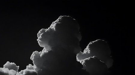 Black and white clouds in the night sky. 3D illustration.の写真素材