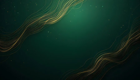 Abstract green background with golden lines and stars. Vector Illustration.の写真素材