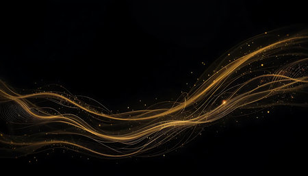 Golden wave on a black background. 3d rendering, 3d illustration.の写真素材
