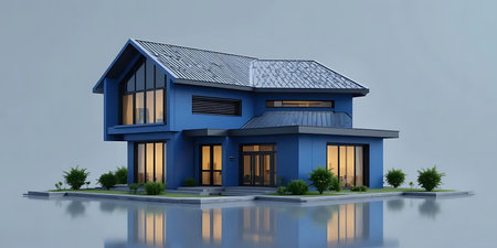 3d rendering of modern cozy house with pool and parking for sale or rent.の写真素材