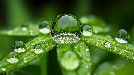 Water droplets on a blade of grass close-up macro photography