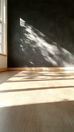 interior of empty room with wooden floor and blackboard, nobody