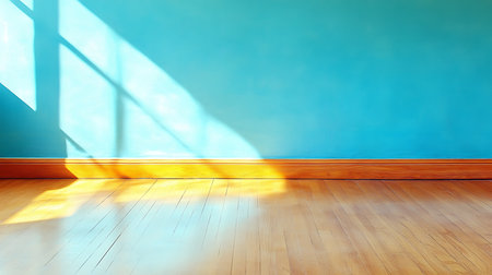 Interior of empty room with wooden floor and blue wall. 3d renderingの写真素材