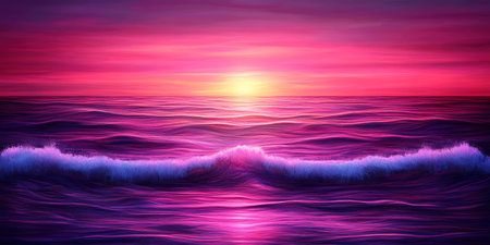 Beautiful seascape with waves at sunset. Vector illustration.の写真素材