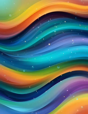 A colorful abstract background featuring flowing waves of rainbow colors, perfect for a vibrant and eye-catching design.の写真素材