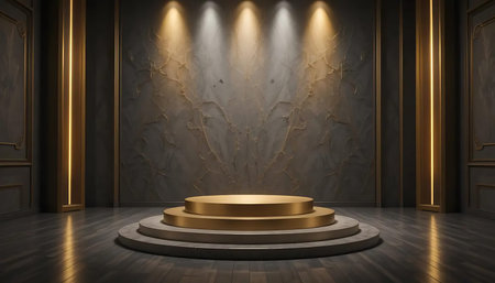 3d rendering of golden podium for show product in luxury interior.の写真素材