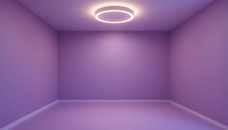 Purple empty room with ceiling lamp. 3d render illustration.