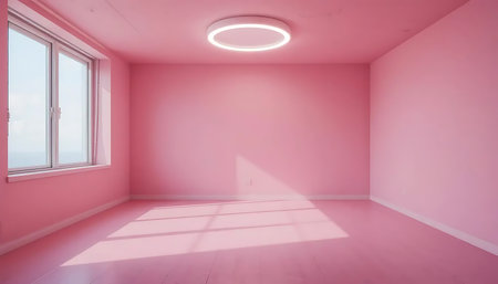 Interior of empty room with pink wall and window. 3d renderingの写真素材