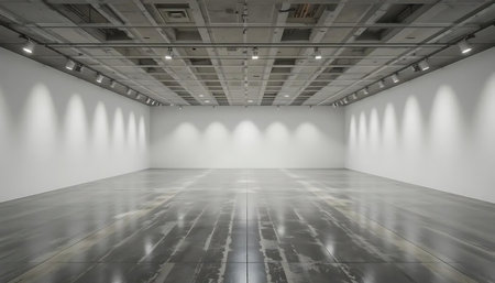 Empty modern gallery interior with white walls and floor. 3d renderingの写真素材
