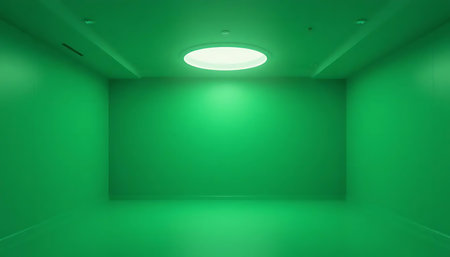Green interior with light bulb, 3d rendering. Computer digital drawing.の写真素材