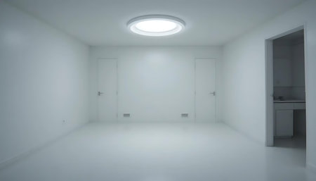 3d rendering of an empty room with a light bulb in the ceilingの写真素材