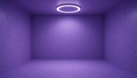 Purple room with fluorescent lamp. 3d rendering. Computer digital drawing.の写真素材