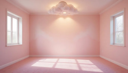 Empty room with pink wall and window. 3d render illustration.の写真素材