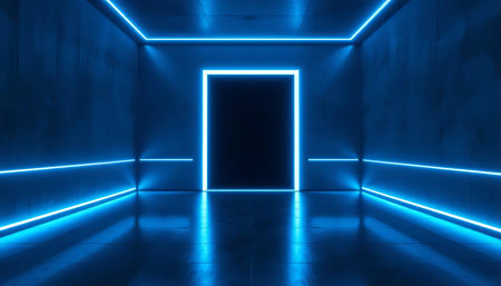 3D rendering of abstract background. Futuristic empty room with neon lightsの写真素材