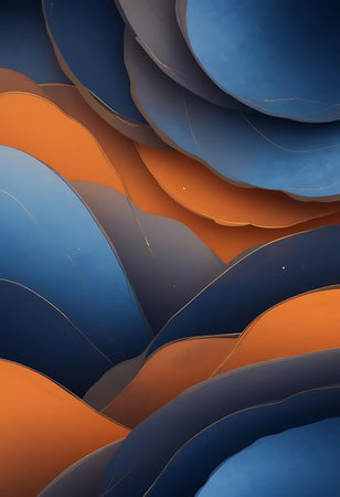 Abstract background with blue and orange curved shapes, 3d render illustrationの写真素材