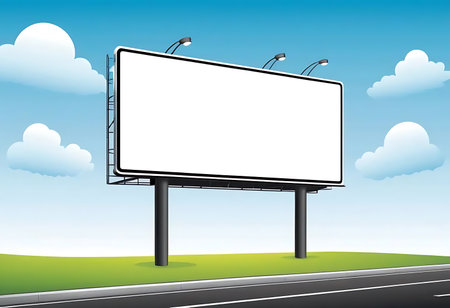 Blank billboard on the road with blue sky. Vector illustration.の写真素材