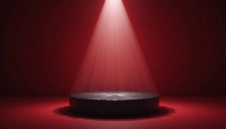 Scene show Podium illuminated with spotlight. Award ceremony concept. Stage backdrop.の写真素材