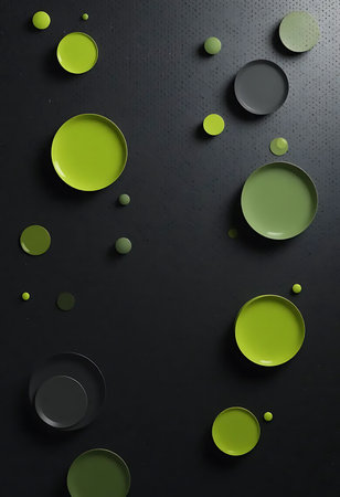 Abstract background with green and black circles. 3d render illustration.の写真素材