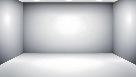 Empty room with white floor and wall. Vector illustration for your design.の写真素材