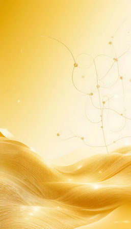 Golden abstract background with lines and dots. Design element for science or technology presentationの写真素材