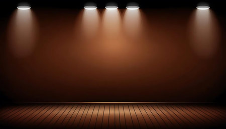 Illustration of a stage with spotlights on a dark brown background