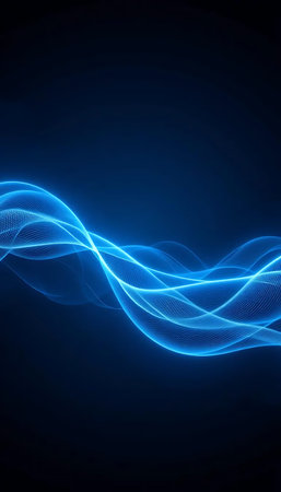 Dark blue abstract background with a glowing abstract waves, abstract light background