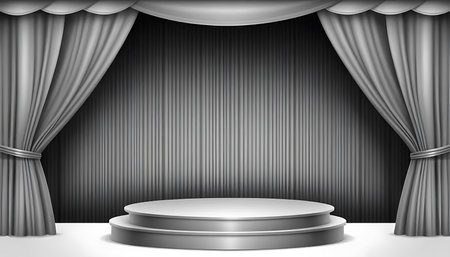 Stage podium with lighting, Stage Podium Scene with for Award Ceremony on black background. Vector illustrationの写真素材