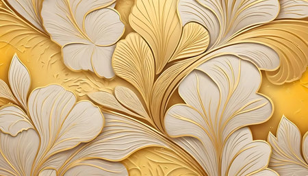 3d render, abstract gold background with floral pattern, 3d illustrationの写真素材