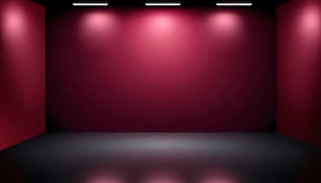 Empty room with spotlights. Vector Illustration. Red background.の写真素材
