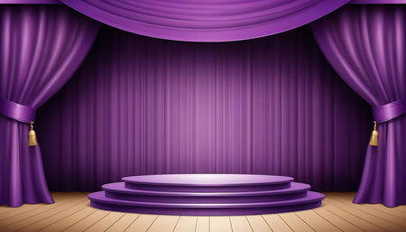 Purple stage with curtains and podium. Realistic vector illustration.の写真素材