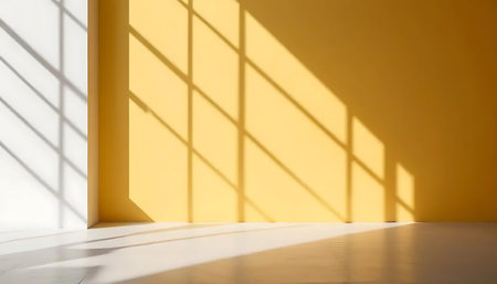 empty room with yellow wall and shadow on the floor. 3d renderの写真素材