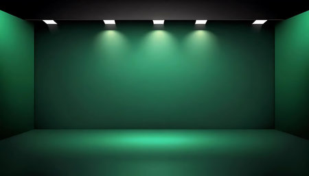 Green studio background with spotlights. Vector illustration. Eps 10.の写真素材