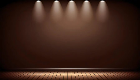Illuminated stage with spotlights on brown background. Vector illustration.の写真素材