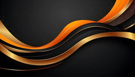 Abstract black and golden wavy background with copy space. Vector illustrationの写真素材