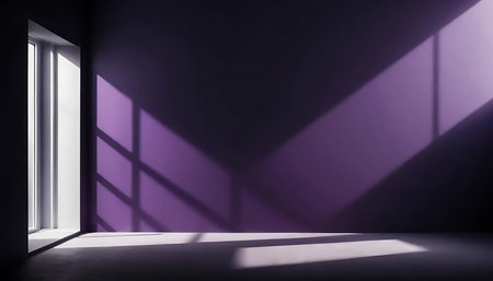3d render of empty room with light coming out of the windowの写真素材