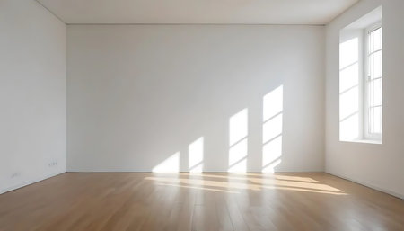 Empty room with white walls and wooden floor. 3d rendering.の写真素材