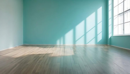 interior of empty room with green wall and wooden floor, nobody