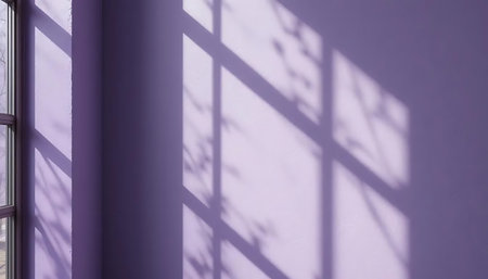 Window with blinds in a purple room. Shadow from the window.の写真素材